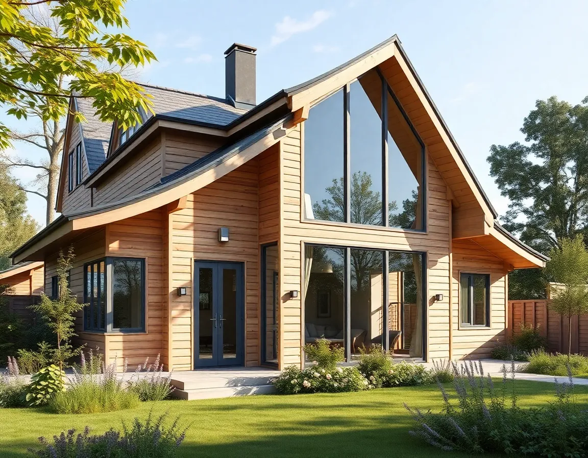 Modern single-family timber house with garden